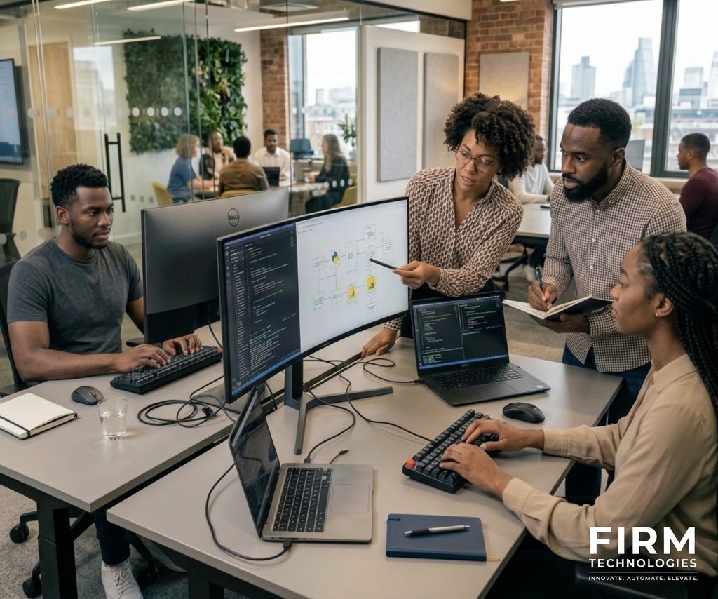 The Firm Technologies team collaborating on an AI dashboard